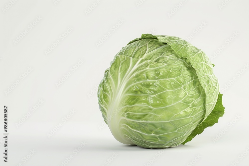A fresh head of cabbage placed on a clean white background A fresh head of cabbage placed on a clean white background