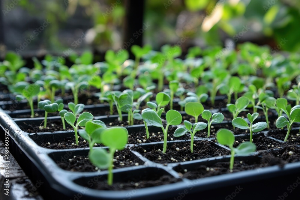 Close-up of Seedlings Growing in a Black Tray Close-up of Seedlings Growing in a Black Tray