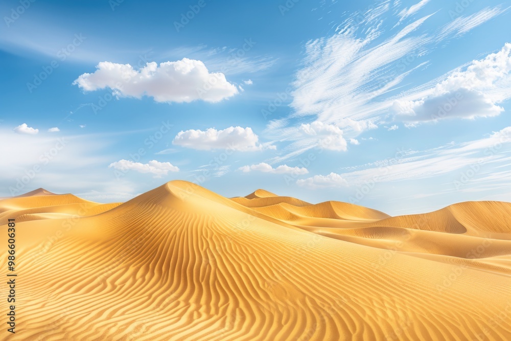 A scenic desert landscape with a few clouds in the clear blue sky, perfect for travel or adventure photography A scenic desert landscape with a few clouds in the clear blue sky, perfect for travel or adventure photography