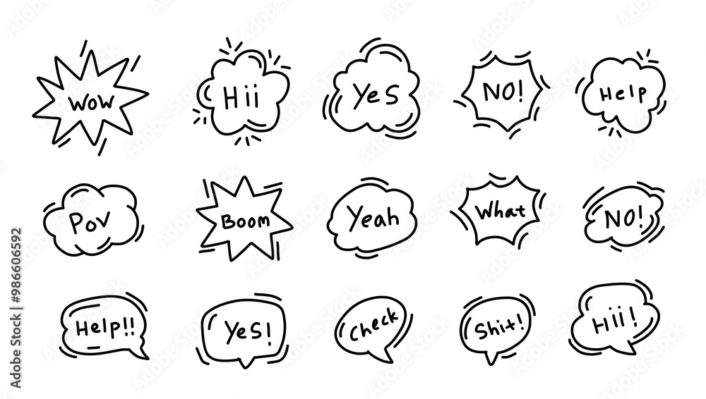 A collection of white speech bubbles in various sizes and shapes A collection of white speech bubbles in various sizes and shapes