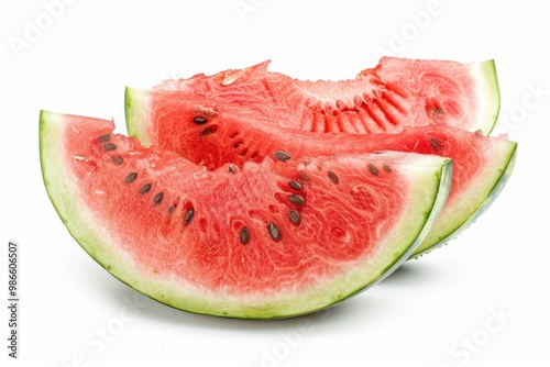 Fresh watermelon slices arranged on a clean white surface