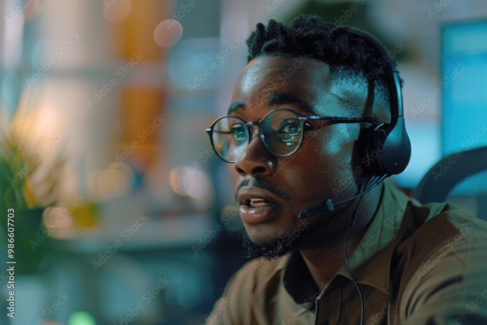 Person using headphones and laptop at desk Person using headphones and laptop at desk