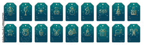 Christmas and New Year gift tags sets in vector. Paper labels set.