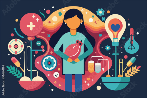 A stylized illustration showcases various customizable options related to abortion, featuring symbolic elements, Tea with customizable and disproportionate illustration.