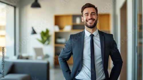 Obraz na płótnie Young man smiling in office. w salonie