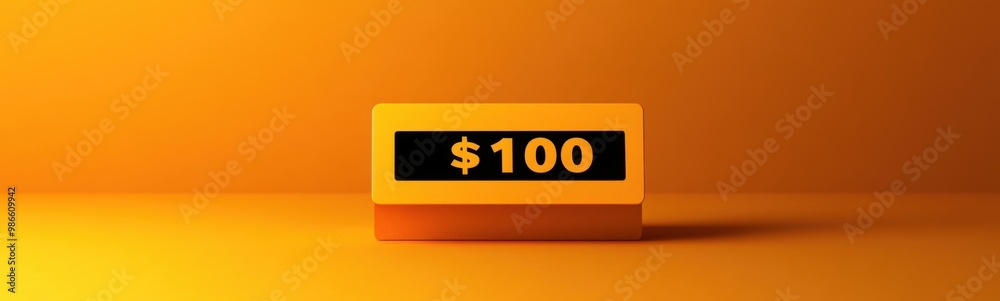 Yellow square box with a $ 100 sign on it Yellow square box with a $ 100 sign on it