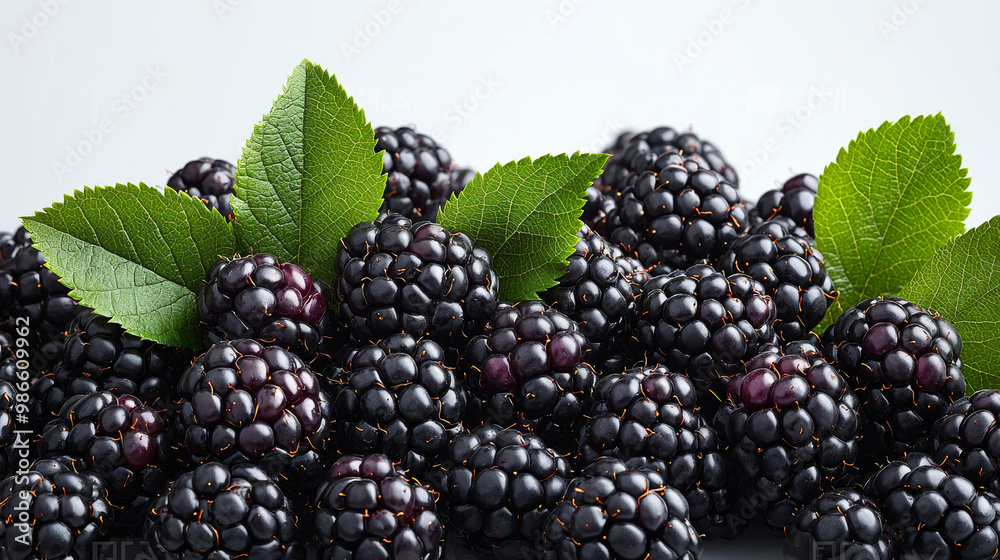 Fresh blackberries with green leaves Fresh blackberries with green leaves