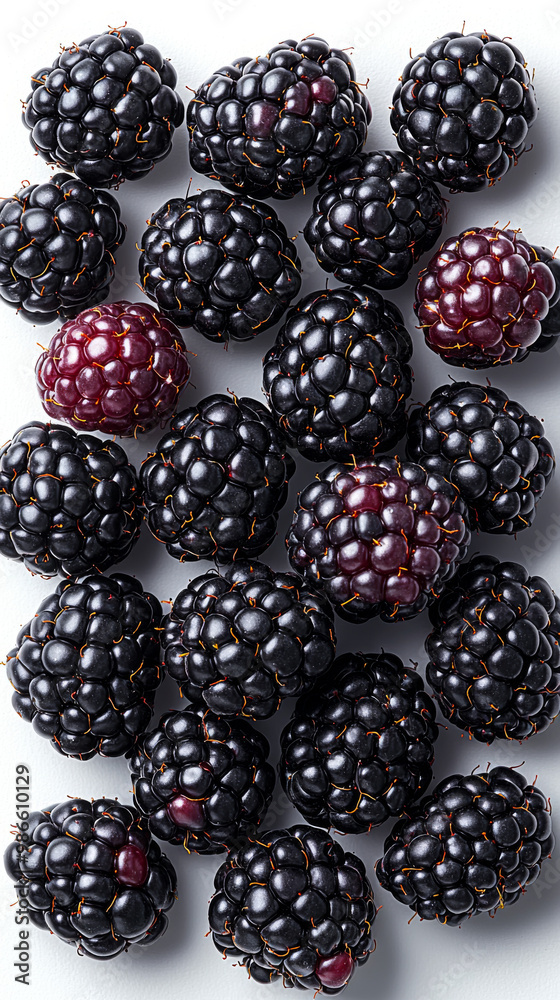 Close-up of ripe blackberries on a white background. Close-up of ripe blackberries on a white background.