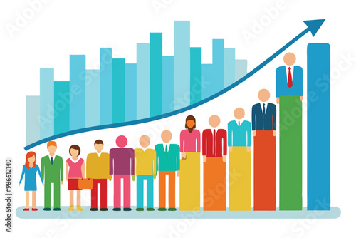 The graph illustrates population growth, showcasing various figures that depict increasing trends over time, Analysis of graph showing growth in population, presented in a simple illustration.