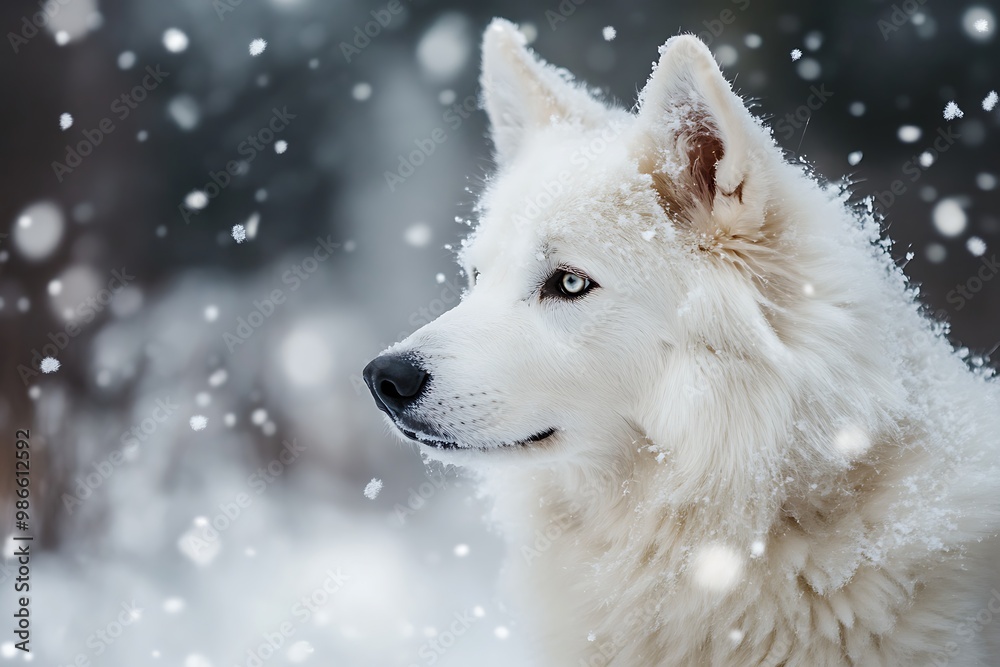 Arctic Wolf in Snowstorm, White Fur, Majestic Animal, Winter Wildlife Arctic Wolf in Snowstorm, White Fur, Majestic Animal, Winter Wildlife