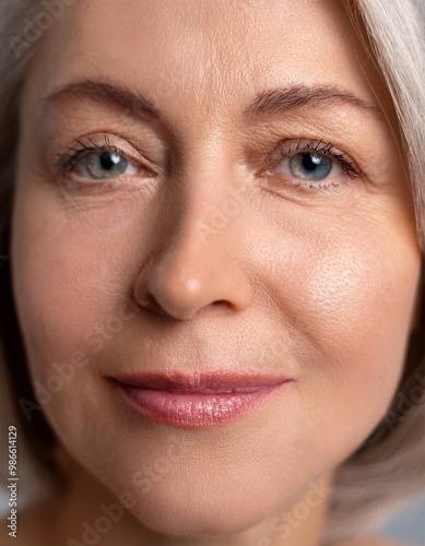 Portrait of Mature Woman with Gentle Smile and Natural Glow, balanced look