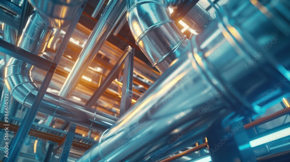 close-up of industrial pipes of oil refinery, back of engineer, technician, reading drawing, drawing, industrial engineering, blueprint, industrial background. close-up of industrial pipes of oil refinery, back of engineer, technician, reading drawing, drawing, industrial engineering, blueprint, industrial background.