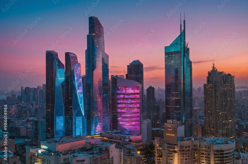 A vibrant futuristic cityscape illuminated by colorful lights at dusk showcasing innovative architecture and urban life. A vibrant futuristic cityscape illuminated by colorful lights at dusk showcasing innovative architecture and urban life.