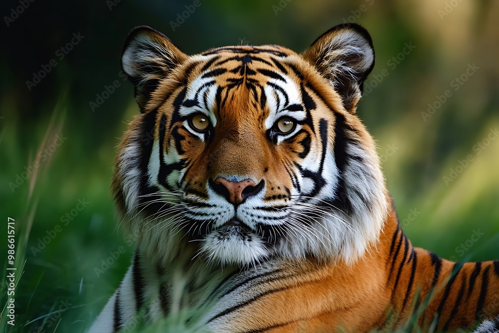 Naklejka premium Closeup portrait of a majestic Bengal tiger with intense stare