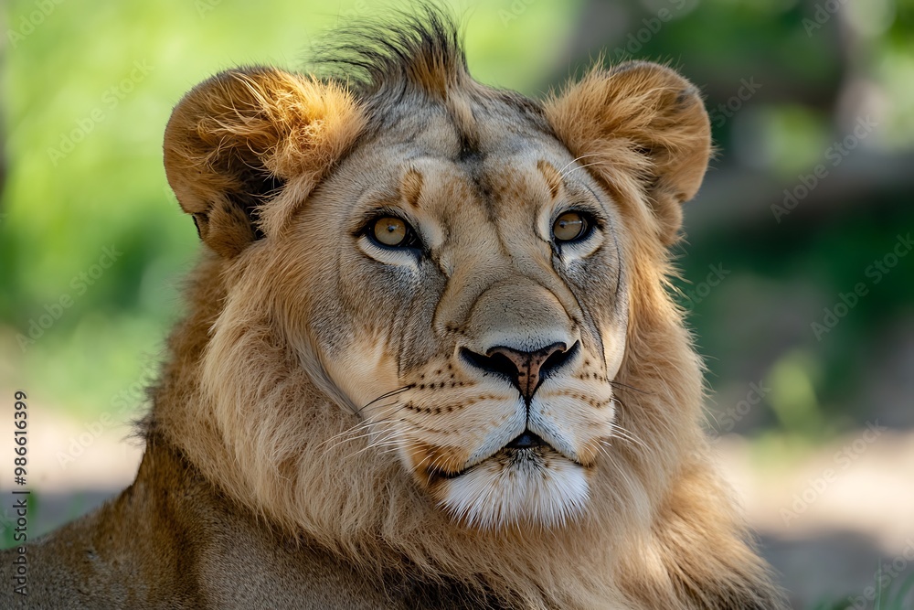 Close up portrait of a majestic lion with piercing gaze Close up portrait of a majestic lion with piercing gaze