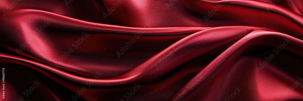 Obraz premium Satin fabric texture with smooth, flowing folds in deep red tones