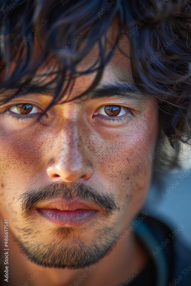Street Photography, close up of a Japanese man with tousled hair Street Photography, close up of a Japanese man with tousled hair