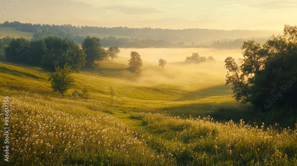 Obraz premium Polish foggy meadow landscape