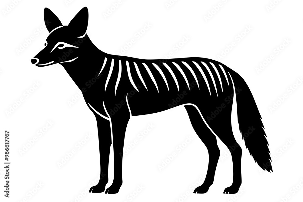 A detailed vector illustration of a Black-backed Jackal standing in the grassland of the African Savanna, capturing its wild and agile nature in a natural habitat setting. A detailed vector illustration of a Black-backed Jackal standing in the grassland of the African Savanna, capturing its wild and agile nature in a natural habitat setting.
