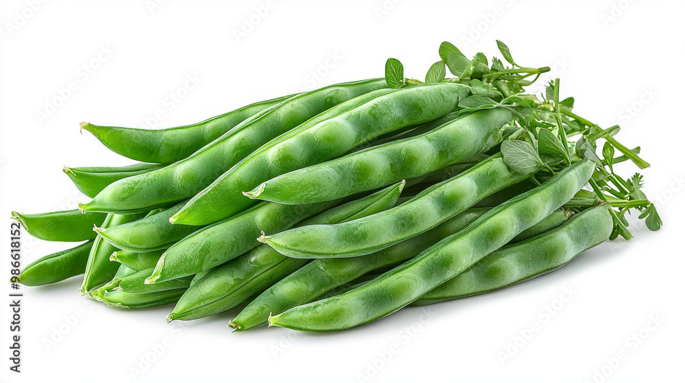 Fresh green beans with stems isolated on white. Fresh green beans with stems isolated on white.