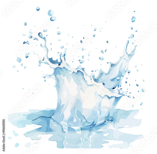 Watercolor milk and water splash illustration isolated on white, vector splash illustration, water, milk