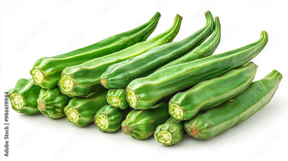 A bunch of fresh green okra pods. A bunch of fresh green okra pods.