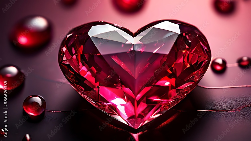 Red Heart Crystal Jewel on Dark Background Red Heart Crystal Jewel on Dark Background