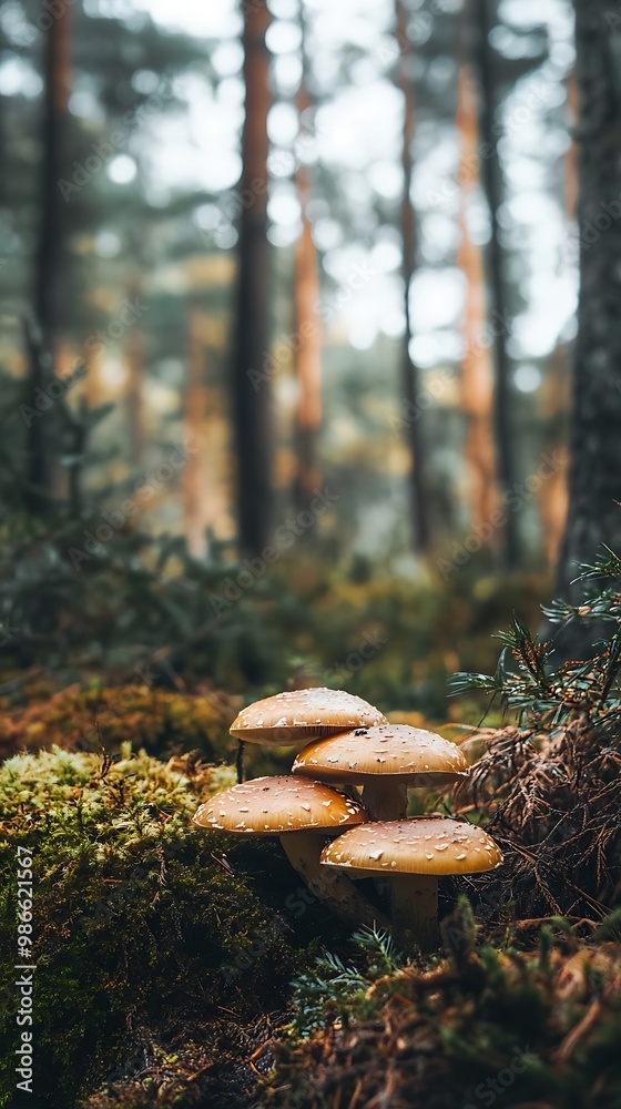 Group of Mushrooms Growing in a Forest Group of Mushrooms Growing in a Forest