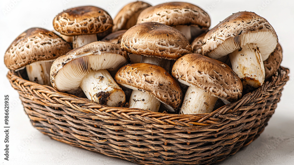 A basket of fresh mushrooms ready to be used in a delicious dish. A basket of fresh mushrooms ready to be used in a delicious dish.