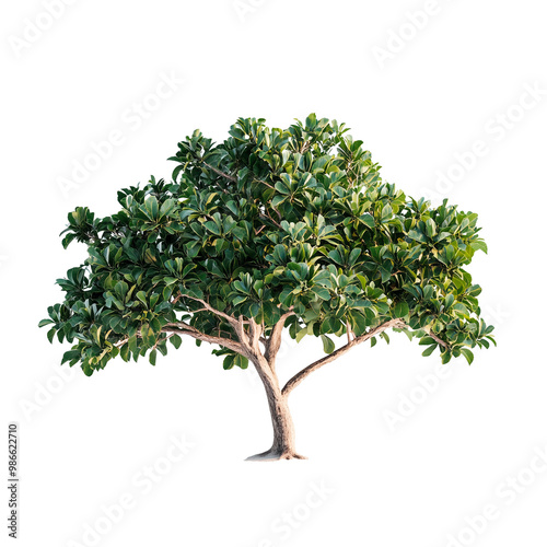 Vibrant fig tree with ripe purple and green figs hanging from its lush green branches, isolated on a white background, highlighting the natural sweetness and rich texture of this ancient fruit