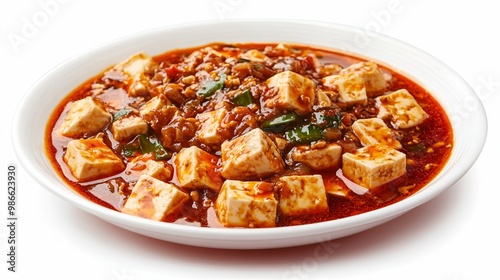 Delicious Mapo Tofu in a White Bowl - Chinese Cuisine