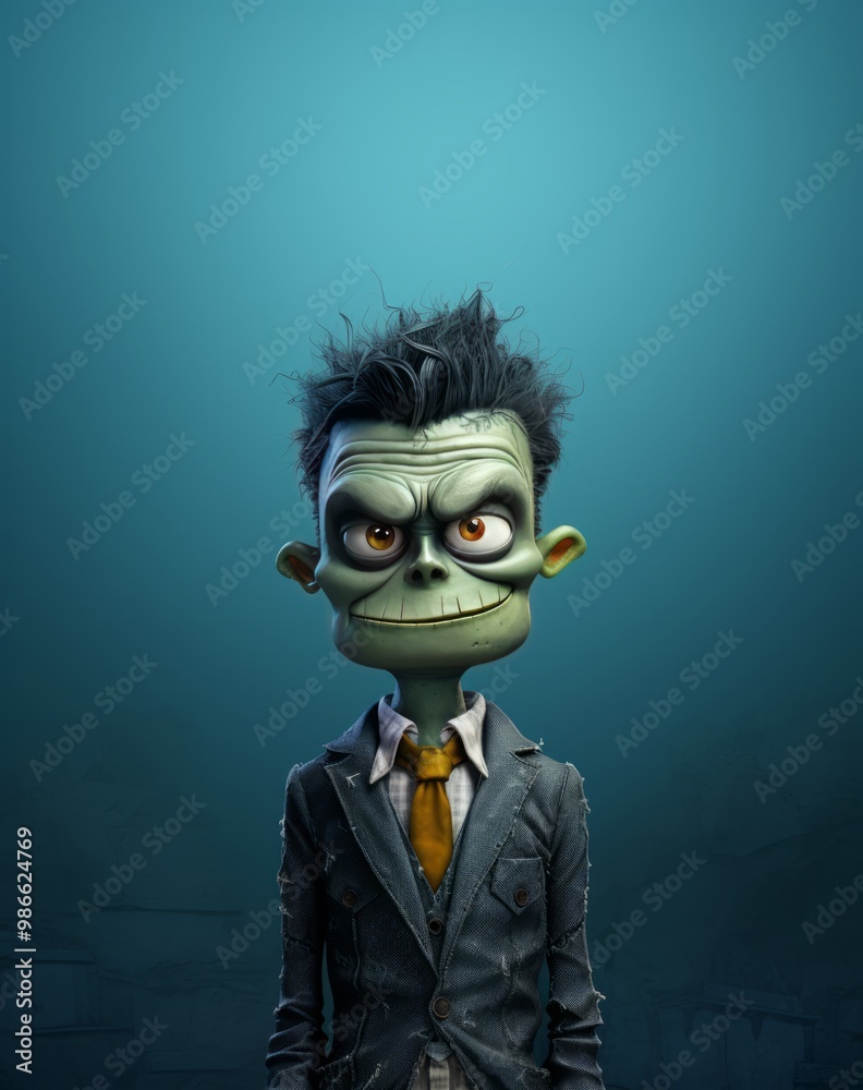 Smiling 3d cartoon Zombie character in a Suit - Halloween Style Smiling 3d cartoon Zombie character in a Suit - Halloween Style