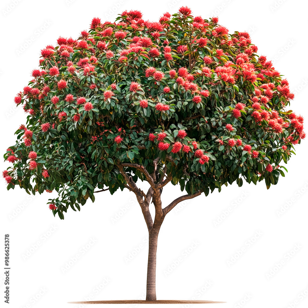 Fototapeta premium Rambutan Tree with Ripe Fruits Isolated on Transparent Background, Exotic Tropical Harvest