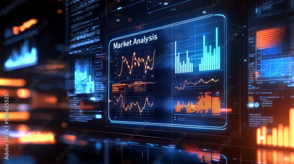 Fototapeta premium Futuristic Market Analysis Data Visualization on Digital Board