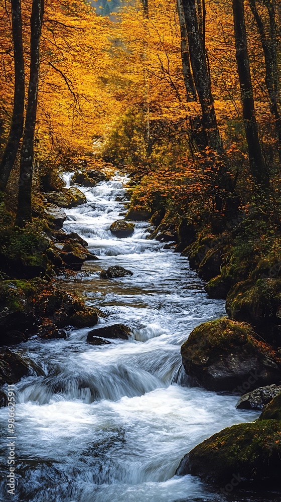 Autumn River Stream Creek Flowing Through Forest Landscape Autumn River Stream Creek Flowing Through Forest Landscape