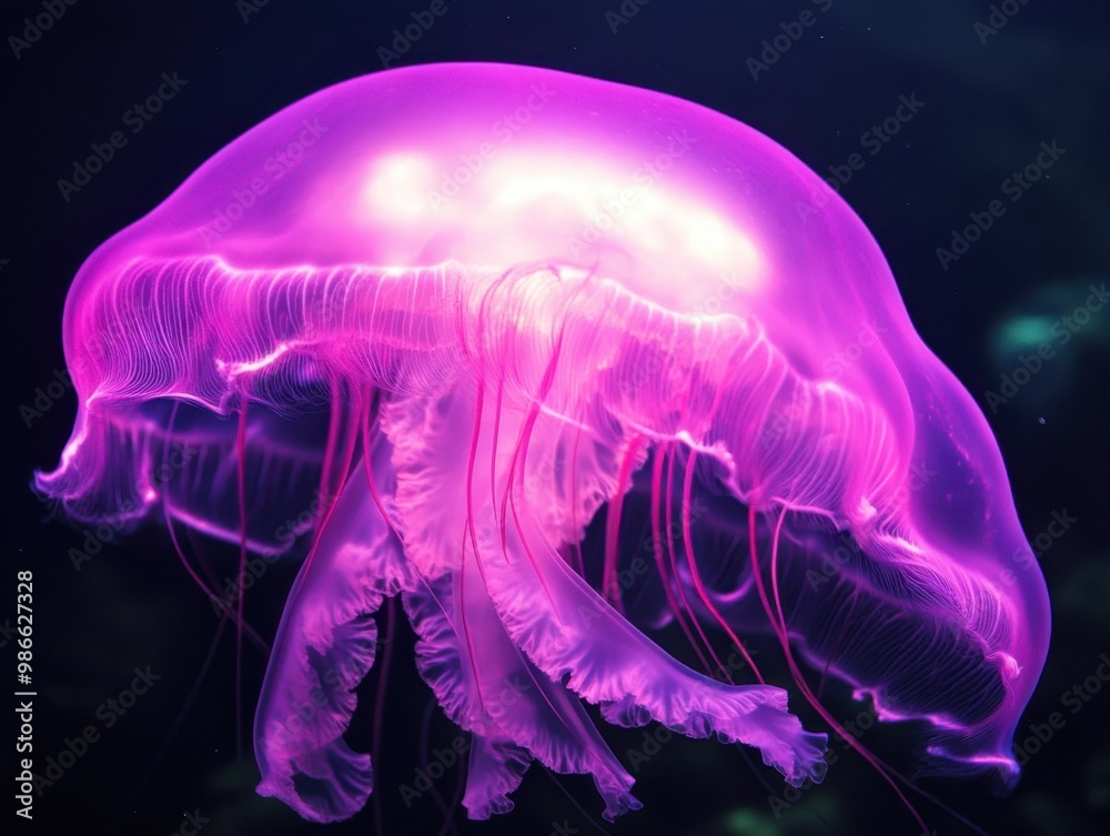 beautiful-glowing-pink-jellyfish-against-a-dark-background