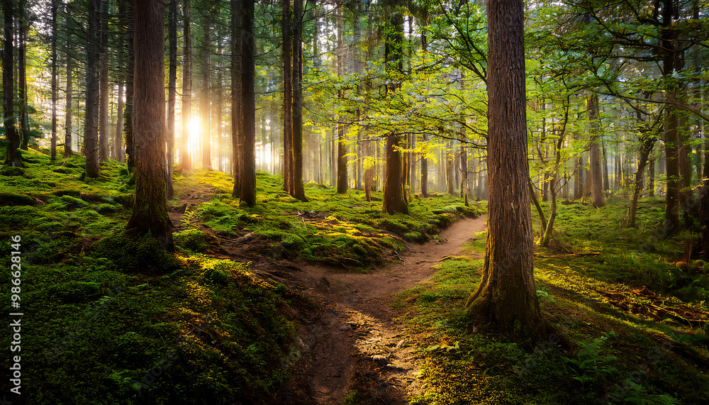 Green forests, towering trees, and winding trails. Green forests, towering trees, and winding trails.