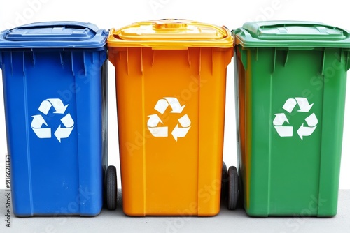 Three Recycle Bins: Blue, Yellow, and Green