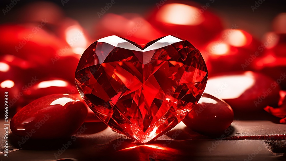 Red Heart Crystal Gemstone on Red Background