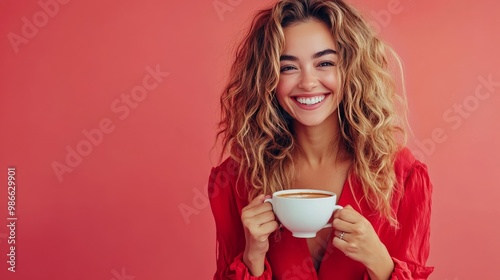 Relaxed woman drinks coffee in style.