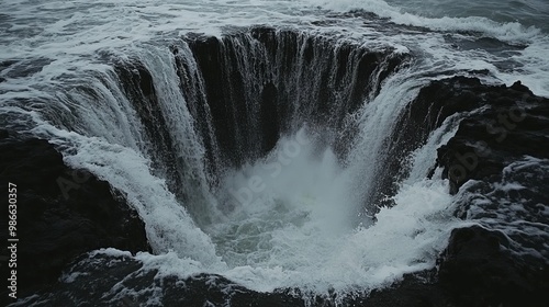 Thor's Well drains into a lava rock sinkhole on the Oregon coast. photo