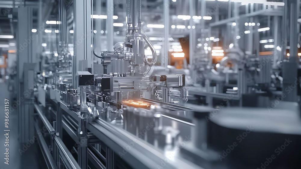 Hightech manufacturing plant with advanced mechanical machinery and realtime machine learning data analysis for process improvement Hightech manufacturing plant with advanced mechanical machinery and realtime machine learning data analysis for process improvement