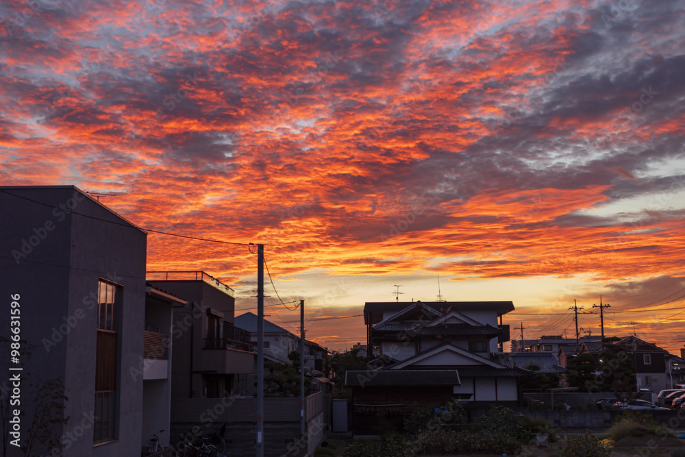 日本の岡山県岡山市の早朝の美しい風景 日本の岡山県岡山市の早朝の美しい風景