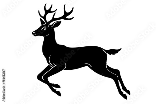 A vector art illustration of a deer mid-jump, highlighting its grace and agility. Ideal for wildlife, nature, and outdoor-themed designs.