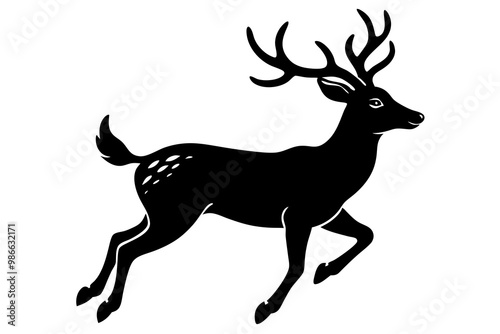 A vector art illustration of a deer mid-jump, highlighting its grace and agility. Ideal for wildlife, nature, and outdoor-themed designs.