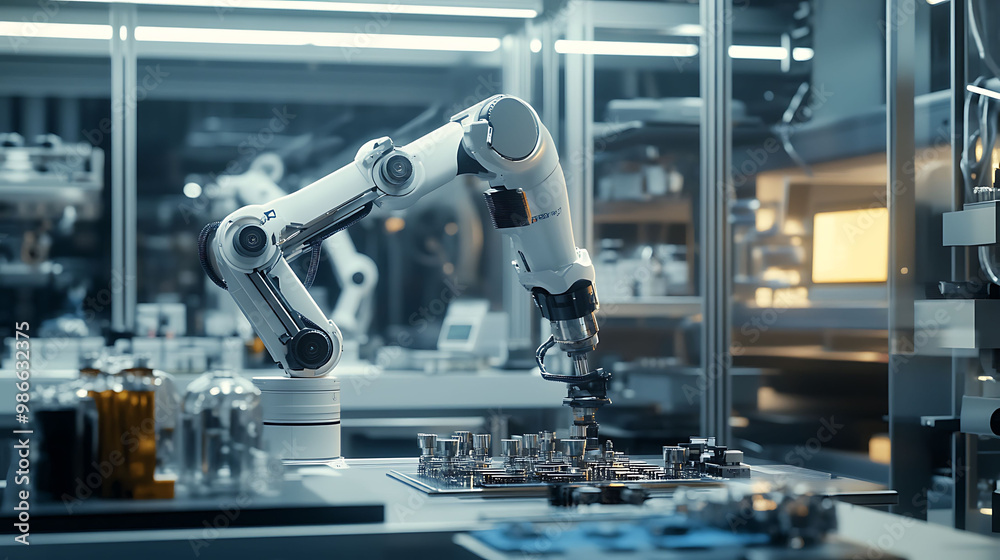 Advanced mechanical lab showcasing robots and automated systems, demonstrating the integration of machine learning in cutting-edge engineering processes Advanced mechanical lab showcasing robots and automated systems, demonstrating the integration of machine learning in cutting-edge engineering processes