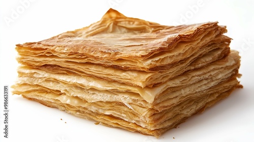 Delicious Stack of Tiropita - Greek Cheese Pastry - Isolated on White Background. photo