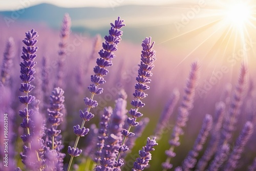 Stunning Lavender Overlays with Gentle Transitions and Sunlit Effects