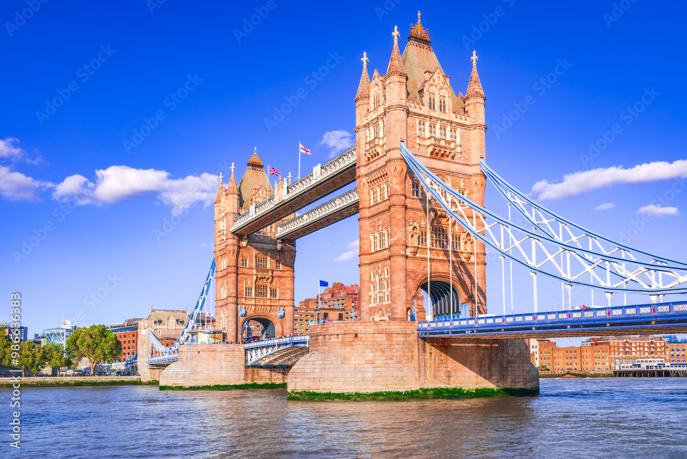 London, England. Tower Bridge, sunny day over River Thames. United Kingdom travel place.
