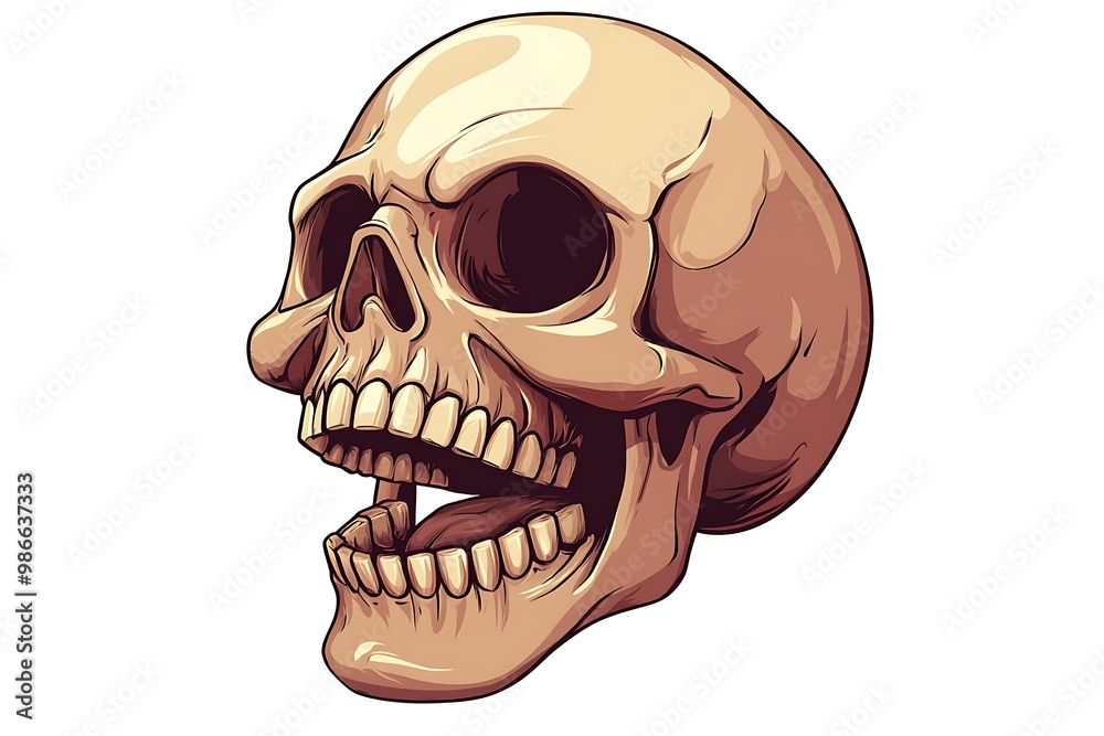 Fototapeta premium Human Skull with Open Mouth Cartoon Illustration